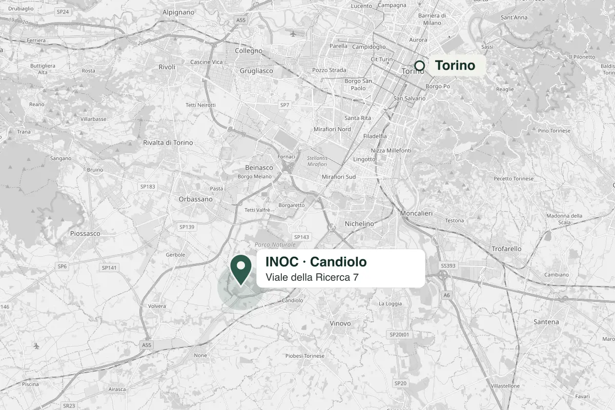 Mappa della zona di Candiolo con la posizione dell’INOC, a sud-ovest di Torino